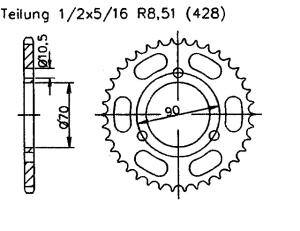 Yamaha 125 RS DX 76-84 rear sprocket 36 teeth