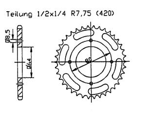 Kettenrad für Yamaha RD-MX/LC / RS 100 3LO...