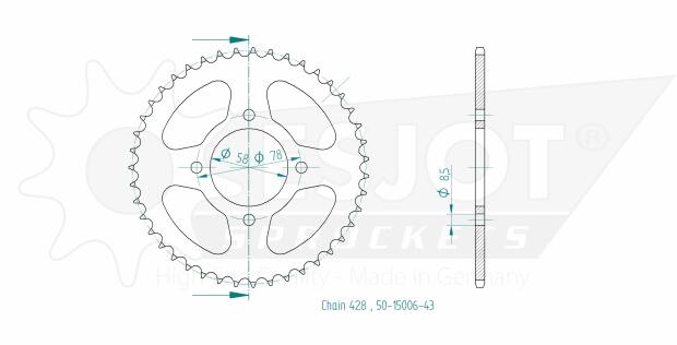 Kettenrad Esjot für HMZ 125, 43 Zähne, 428 Teilung