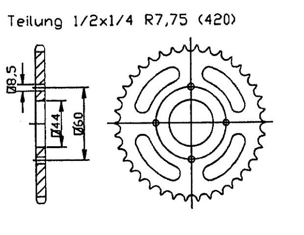 Yamaha 50 TY M 78-81 rear sprocket 46 teeth