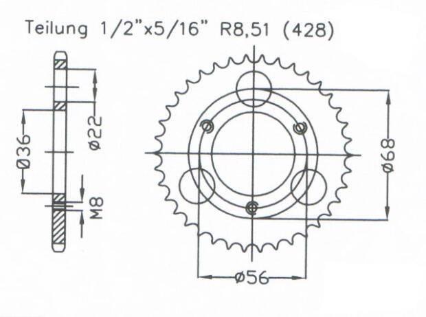 Kettenrad für Kymco KXR 50 Zähnezahl 28
