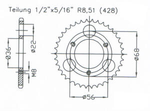 Kettenrad für Kymco KXR 50 Zähnezahl 28
