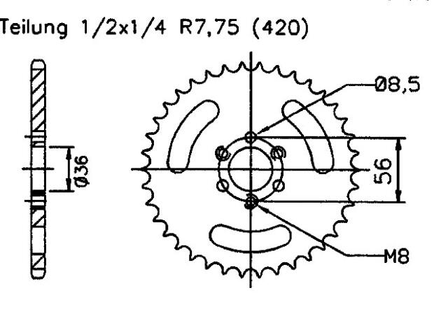 Eton 50 NXL Lightning -99 rear sprocket 28 teeth