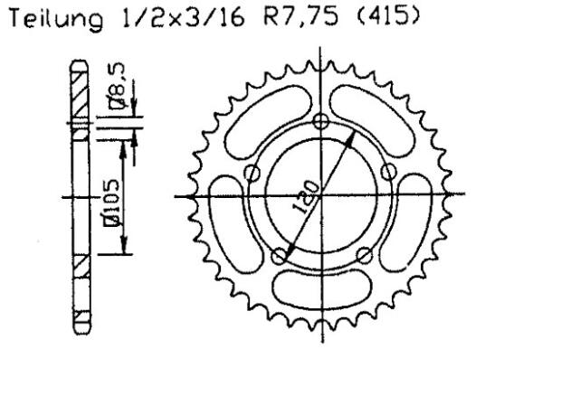 Kettenrad für Aprilia RX 50 6V Zähnezahl 51