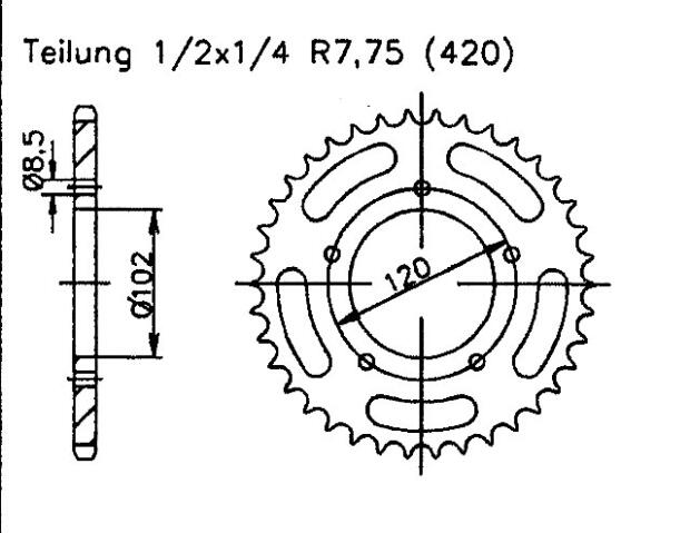 Aprilia 50 Tuono 03-04 Kettenrad 47 Zähne