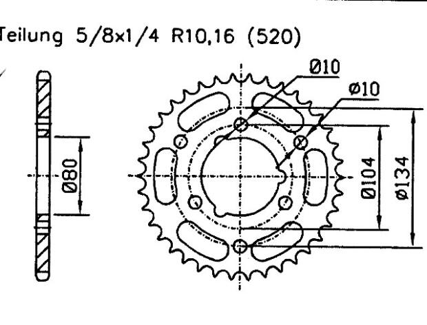 Kettenrad für Polaris Trail 250 Blazer Zähnezahl 36