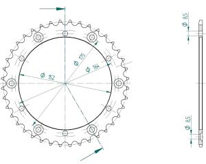 Kettenrad für Yamaha YTZ 250 N,S (Tri Moto)...