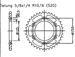 für KTM 540 SXS 98-02 Kettenrad 45 Zähne
