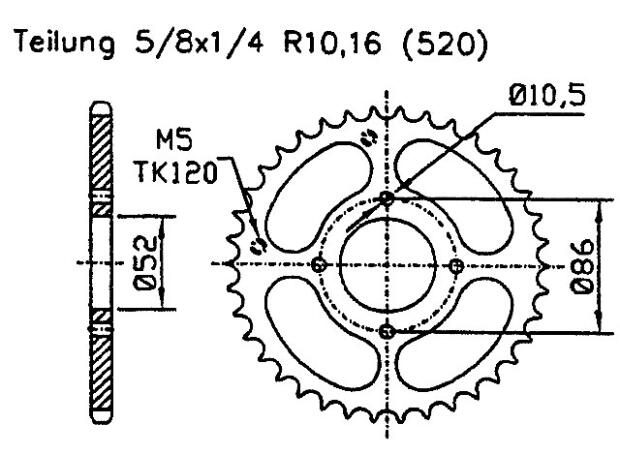 Kymco 50 MXU 04-07 rear sprocket 30 teeth
