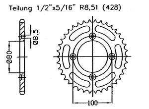 Honda 100 XR R & USA 85-03 rear sprocket 50 teeth