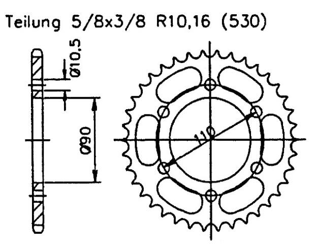 Kettenrad 33 Zähne für Yamaha XS 650  75-81