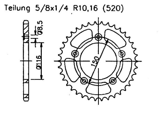 Aprilia 250 RS 95-04 rear sprocket 42 teeth