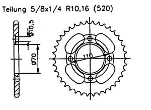 Kettenrad 44 Zähne für Honda CB 250 RS 83-85