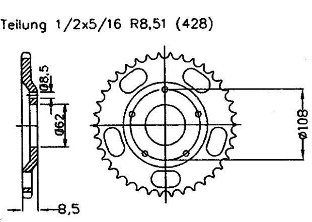 Sachs 125 X-Road Suzuki Motor 05-07 rear sprocket 55 teeth