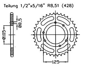 Kettenrad für Yamaha XT 125 X Zähnezahl 48