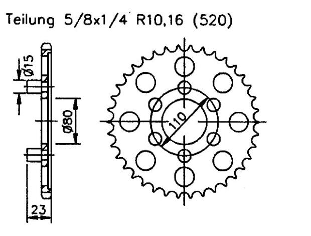 Kettenrad für Aprilia AFI 125 Replica Zähnezahl 36