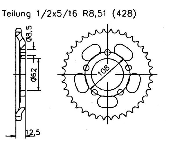 Kettenrad für MZ RT 125 Zähnezahl 49