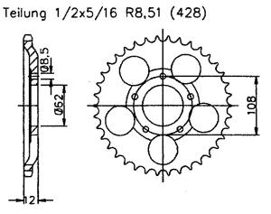 Sachs 125 XTC 2-Takt 98-02 Kettenrad 51 Zähne