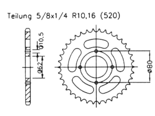 Sachs 125 Roadstar V2 98-02 rear sprocket 53 teeth