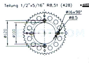 Kettenrad für Yamaha YZ 85 A Zähnezahl 47