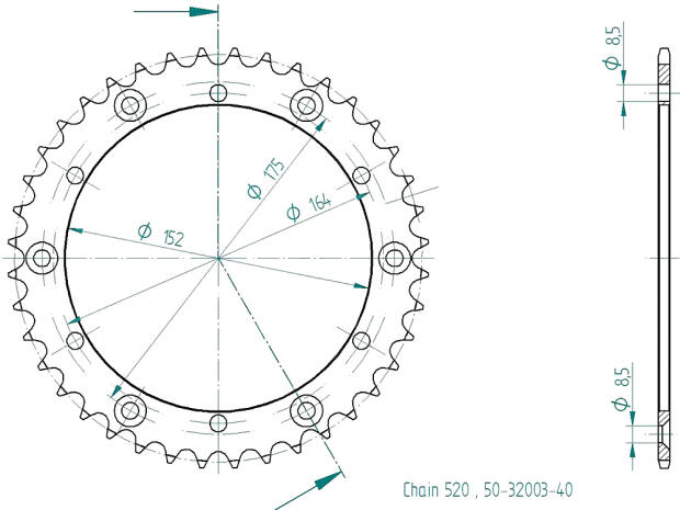 Kettenrad 44 Zähne für Yamaha YZ 250 J 1982