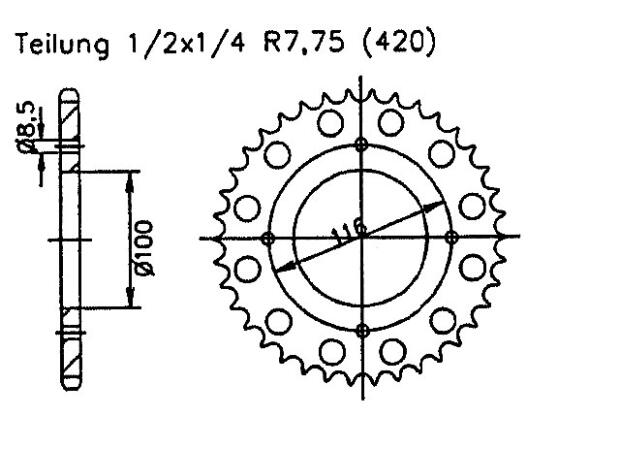 Kawasaki 100 KX B1-B6 91-96 rear sprocket 54 teeth