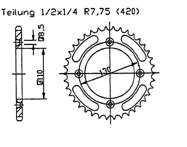 Honda 80 CR R2-T,V,W,X,Y,1,2 Expert 96-02 Kettenrad 55 Zähne