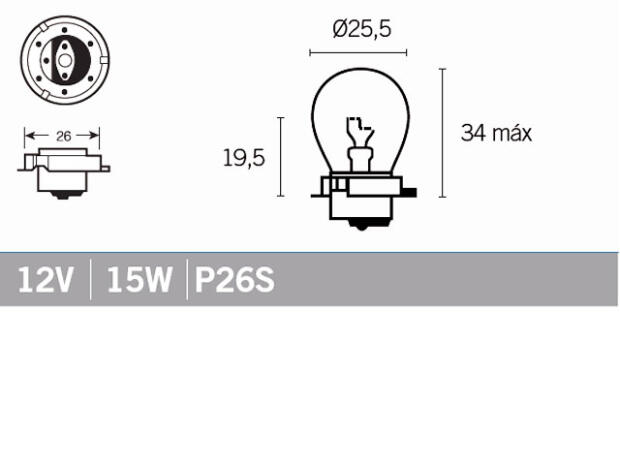 Ampoule phares 12V 15W P26S