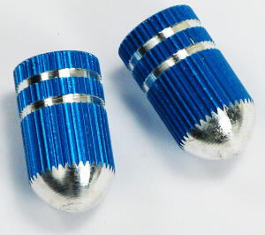Valve Caps Silver Blue anodized Bullet Style