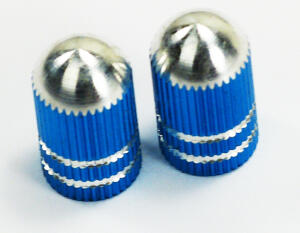 Valve Caps Silver Blue anodized Bullet Style