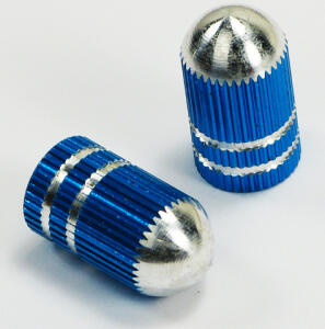Valve Caps Silver Blue anodized Bullet Style