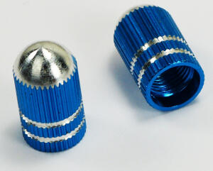 Valve Caps Silver Blue anodized Bullet Style