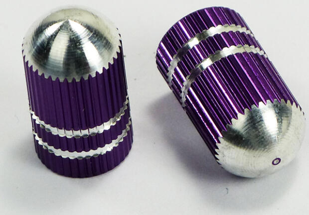 Valve Caps Silver Purple anodized Bullet Style
