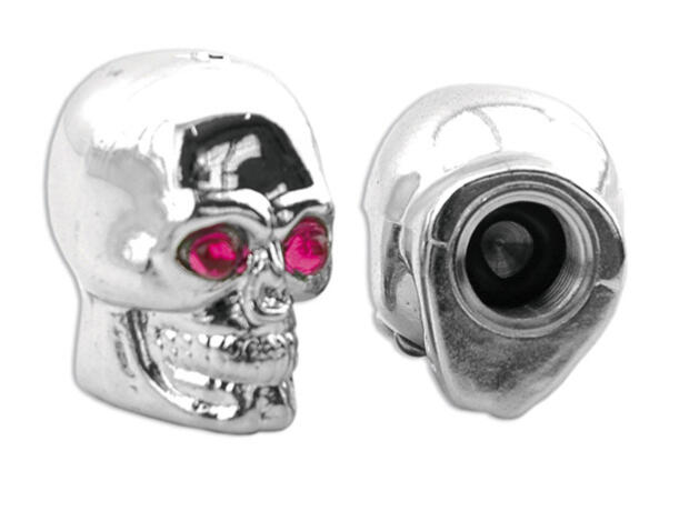 Quad ATV tyre Skull Valve Caps Silver Chrome