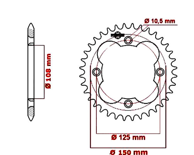 Rear sprocket Hyosung TE 450 Sport Z.36 aluminium