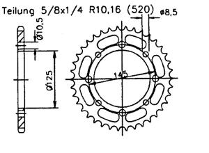 Yamaha XV 125 Virago rear sprocket 45 teeth