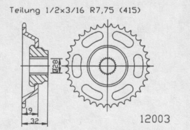 Kettenrad für Aprilia RS 50 Extrema 3V 415 Zähnezahl 43