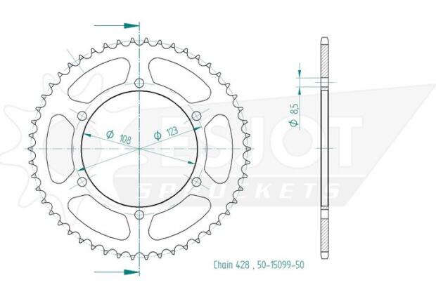 Kettenrad für Derbi DRD 125 SM Zähnezahl 50