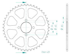 Kettenrad für Yamaha TY 50 M Zähnezahl 46
