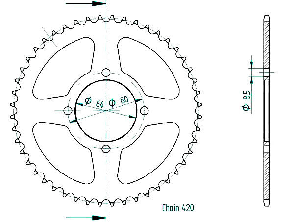 Kettenrad für Yamaha RD 80 / 50 MX , RD80LC1 RZ 50 Zähnezahl 48