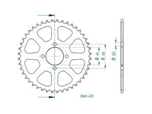 Kettenrad für Yamaha YSR 50 T/U/W/B/D Zähnezahl 44