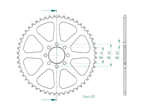 Kettenrad für Yamaha DT 50 R Zähnezahl 52