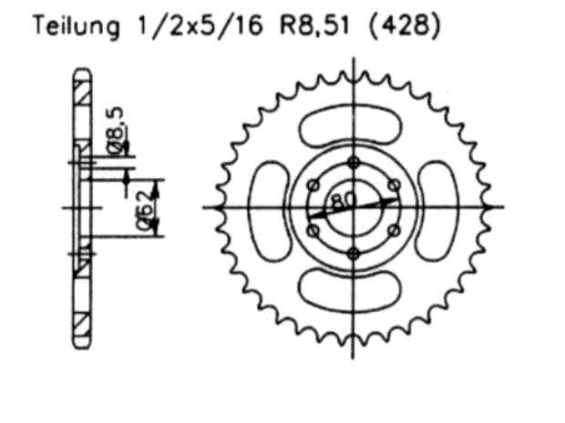 Kettenrad für Yamaha XT 125 2YU Zähnezahl 50