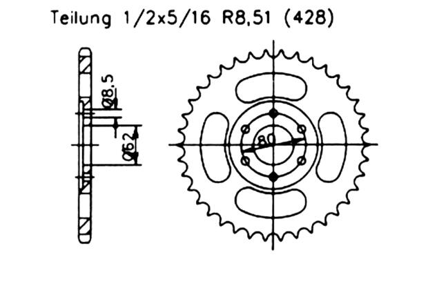 Kettenrad für Yamaha TY 175 Zähnezahl 51