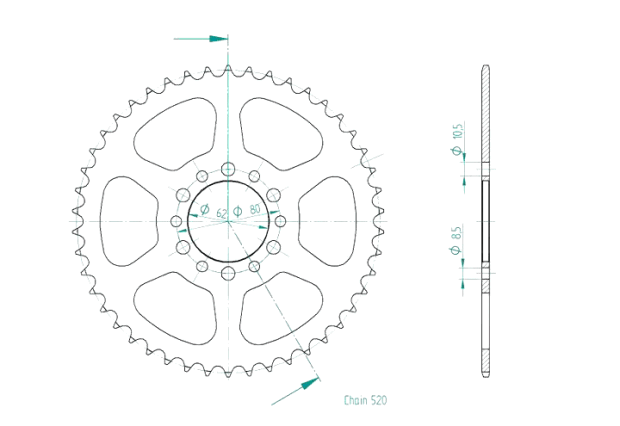 Kettenrad für Yamaha XT 250 3Y3 Zähnezahl 46