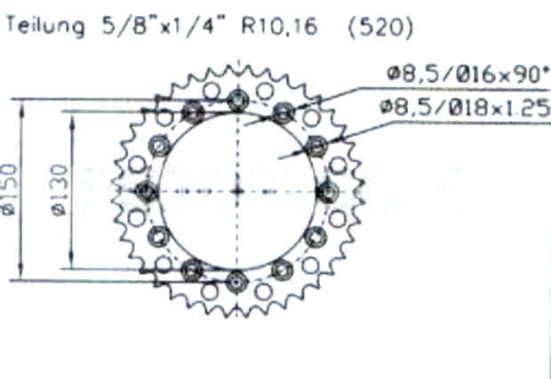 Kettenrad für Yamaha YZ 450 F-W,X,Y,Z,A,B,D,E (33D) Zähnezahl 49