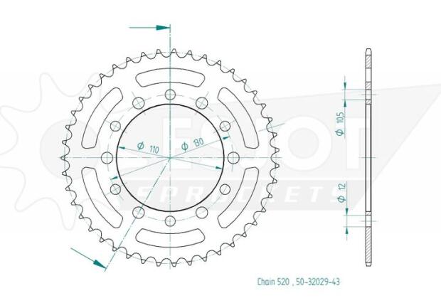 Kettenrad für Yamaha YZF-R7 750 Umrüstkit auf stärkere Kettenteilung 520 Zähnezahl 43