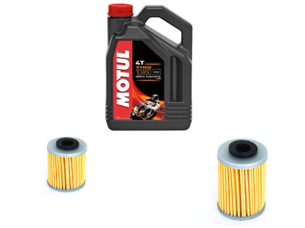Ölfilter x2 für KTM SMC 690 08-12 + 4L Motul Synthetik 4-Stroke 10W60 7100 Öl Set