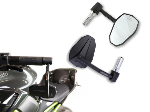 Motorrad Lenkerendenspiegel Paar Highsider Victory-X Alu + LED Blinker E-geprüft