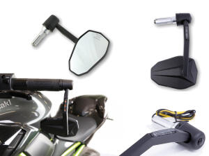 Motorrad Lenkerendenspiegel Paar Highsider Victory-X Alu + LED Blinker E-geprüft